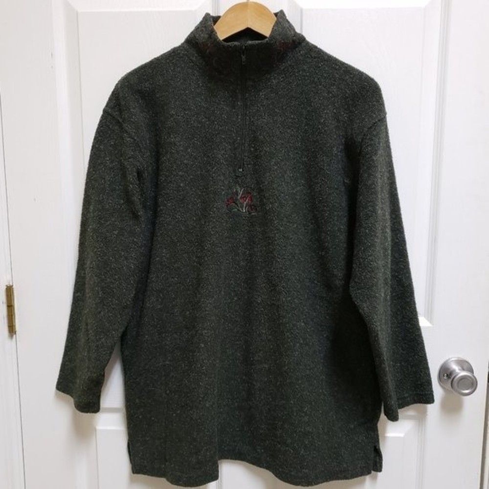 Victoria's Secret Sweater M Gray Embroidered 1/4 Zip Mock Neck Fleece Pullover